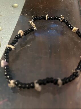 Beaded Black Bracelet with Cream Speckled Accents